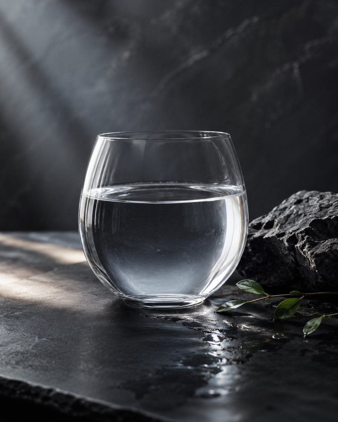 Glass of Cedar Mountain water on native Appalachian slate, representing laboratory-verified purity under NELAP-certified testing