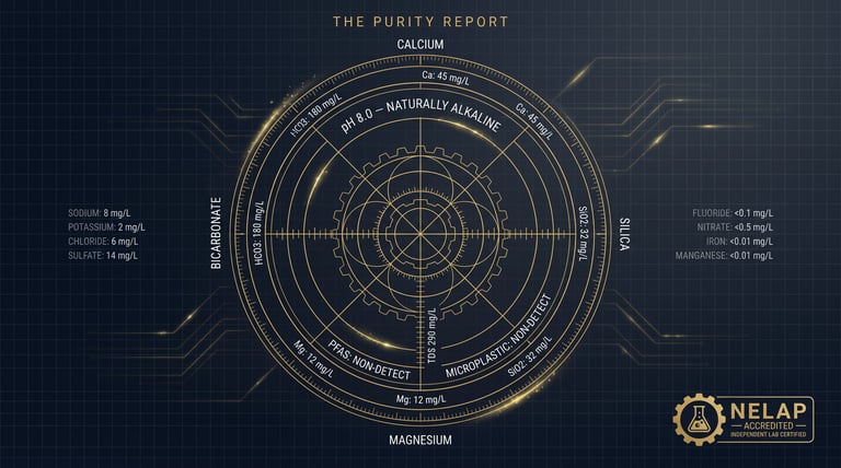 Circular radar chart titled The Purity Report showing concentric rings with data measurements