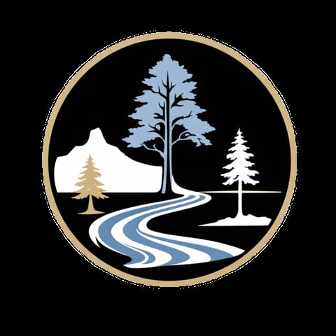 Cedar Mountain Natural Mineral Water - Circular brand emblem featuring a mountain and river