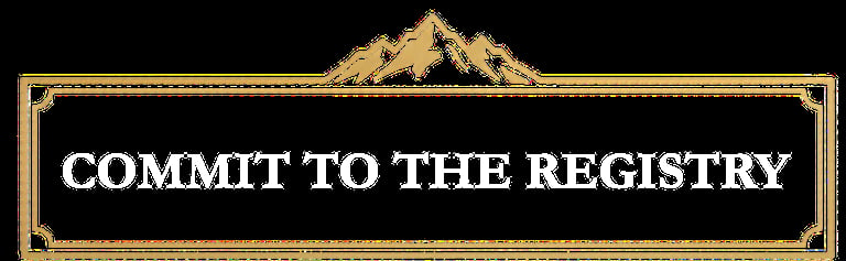 Gold-framed banner with mountains icon and white text reading Commit to the Registry